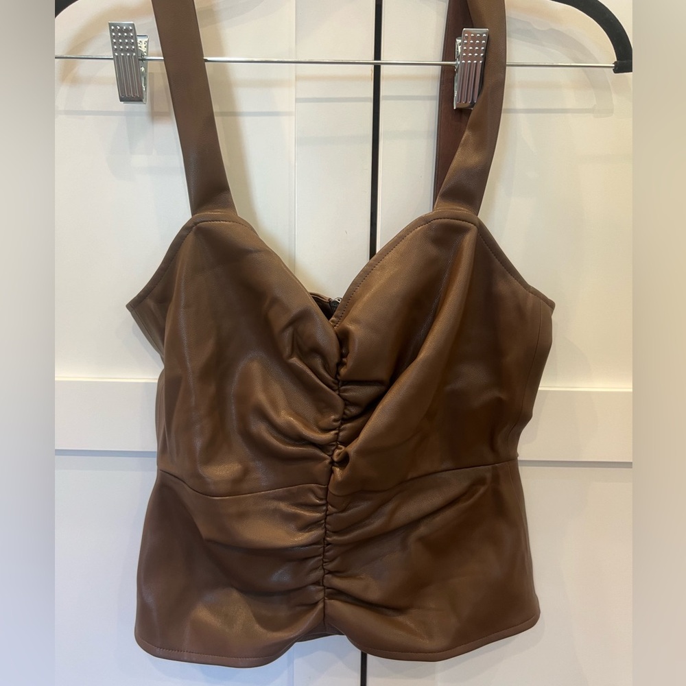 Brown leather tank top (S)